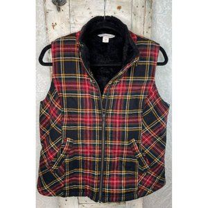 Coldwater Creek Vest ♥️ Black Faux Fur Lined Front Pockets Woman’s Size PS